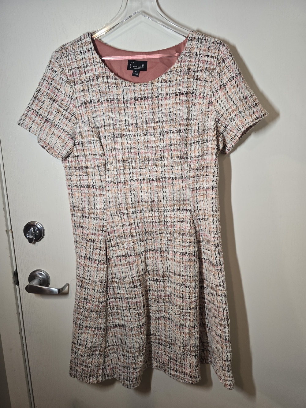 connected apparel Pink and Cream Tweed Short-Sleeve A-Line Dress